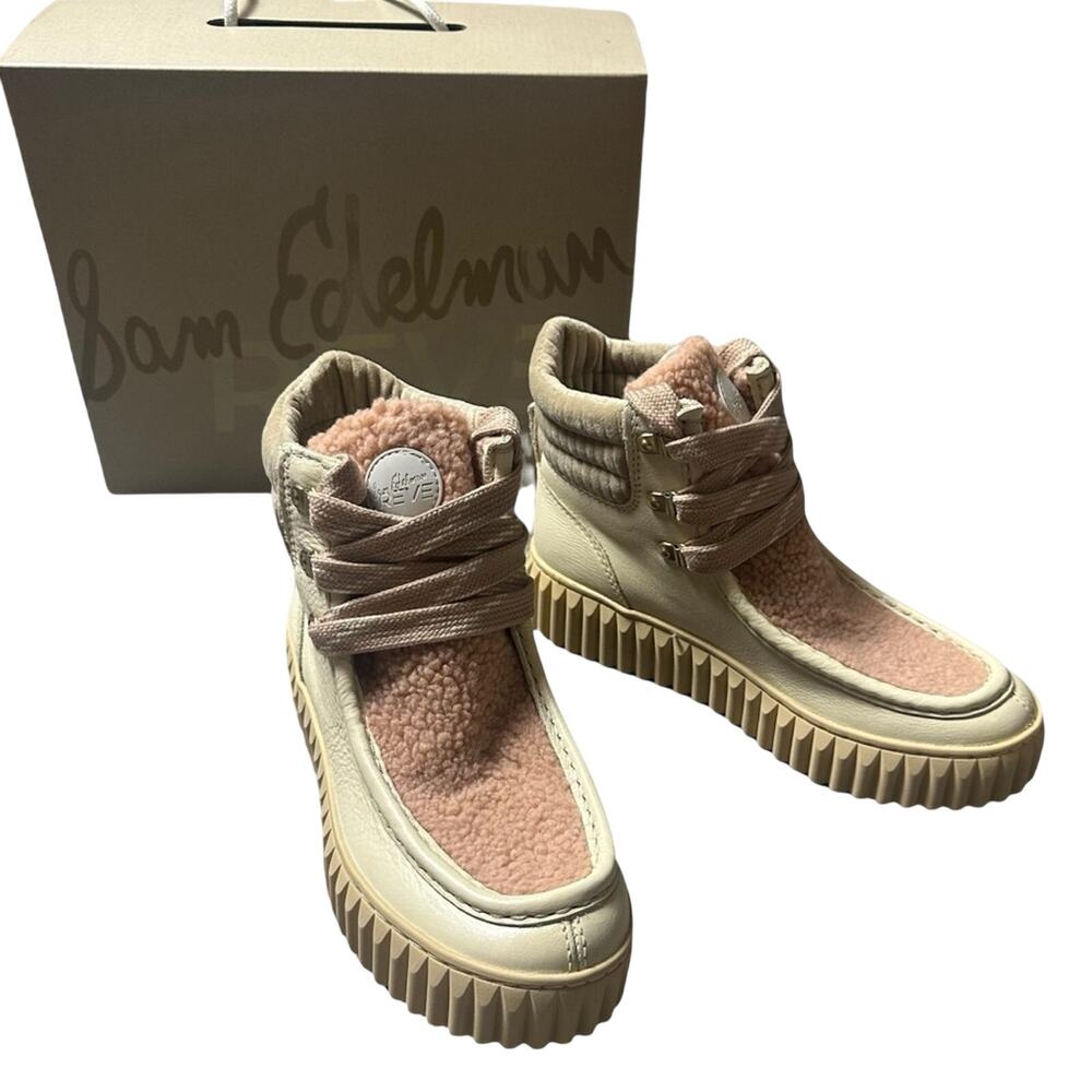 Sam Edelman Reve Fay Leather Sherpa Shoes Ivory Pink NEW